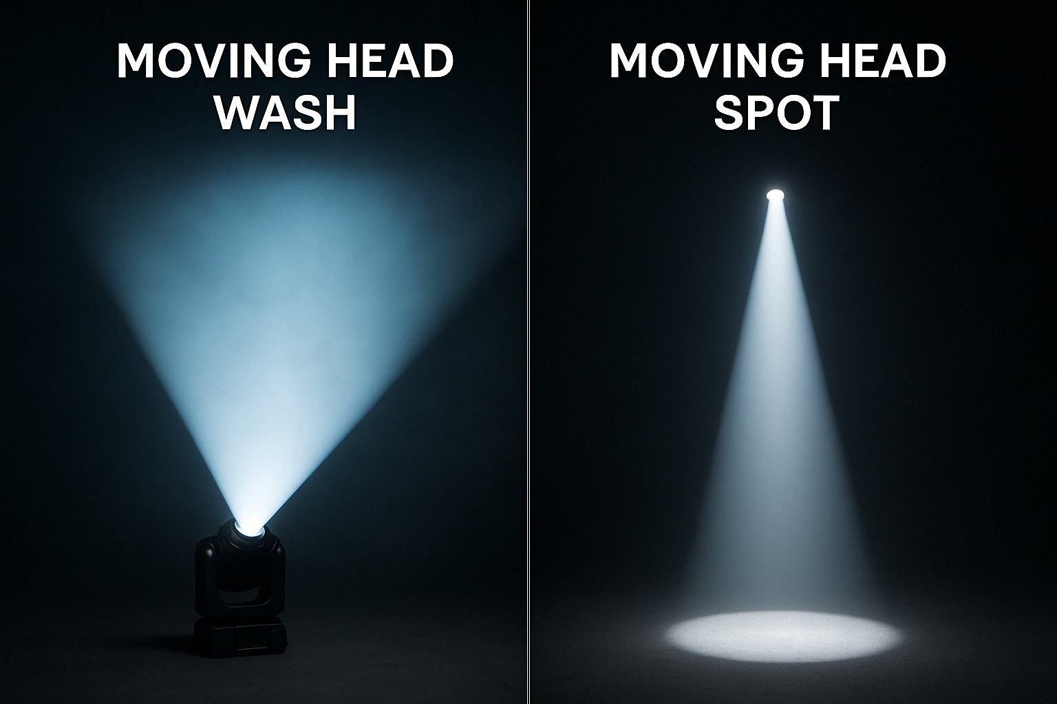 Comparison of wide wash light and narrow spot light beam angles