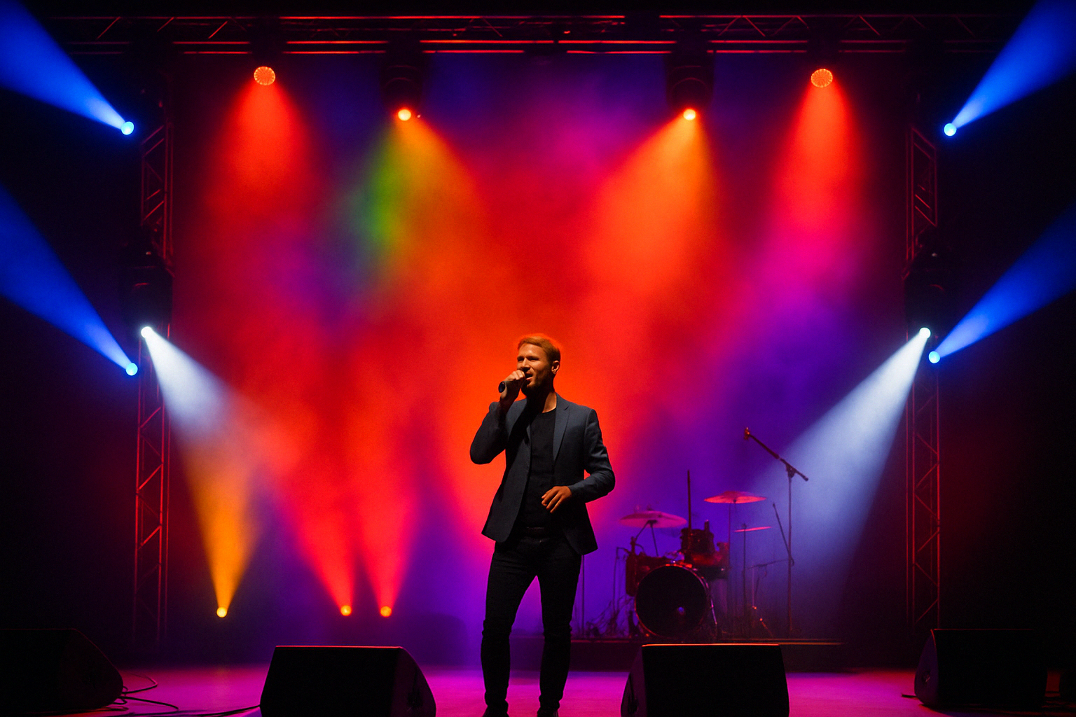 Concert with moving head wash and spot lights in action