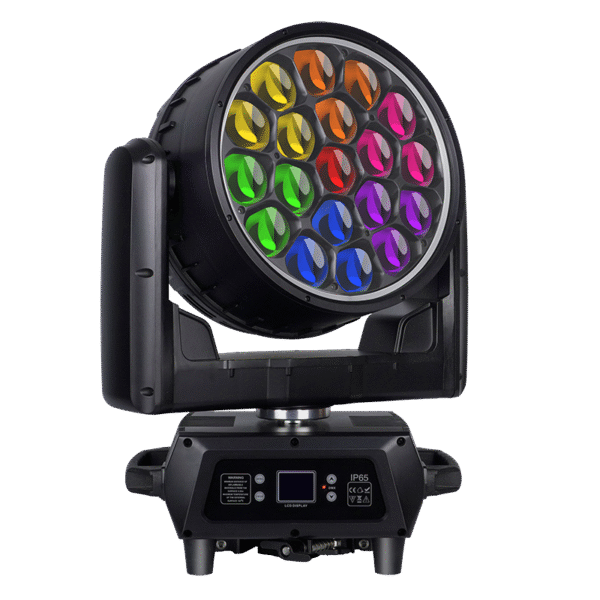 Cabezal móvil LED Black AL1940WP IP65 visto de frente en un ángulo.