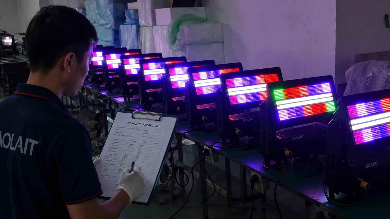 Stage lighting aging test and pre-shipment quality inspection